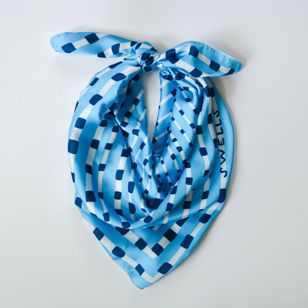 Blue and Navy Checked Game Day Scarf