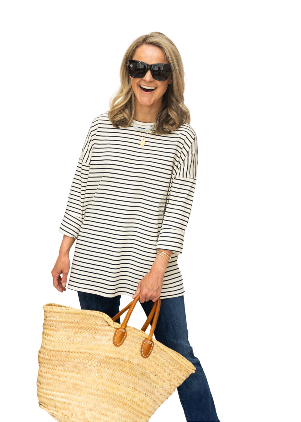 French Striped Drop Shoulder Tee | Cream and Black