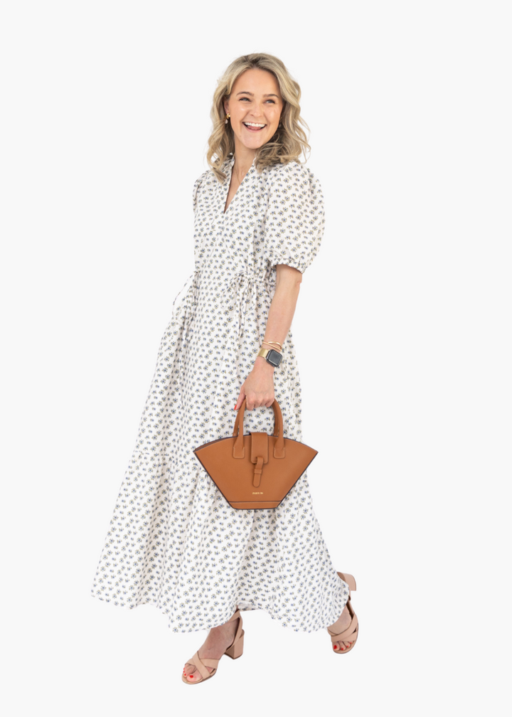 Mallory Midi Dress in Cream Blue Floral