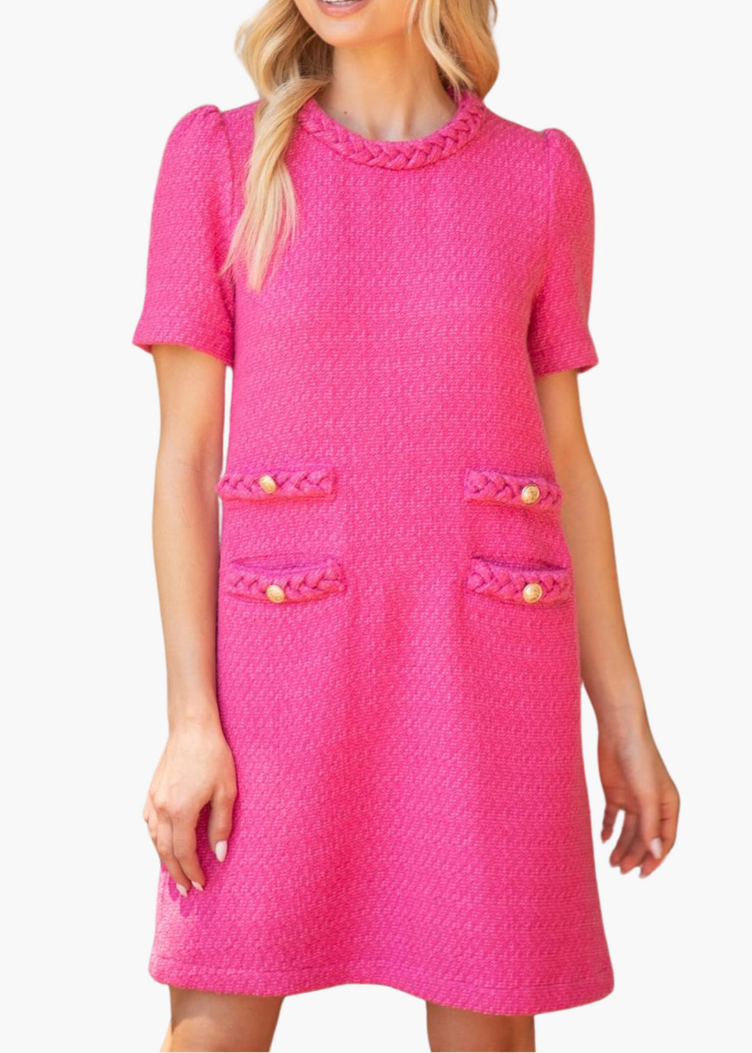 Braided Shift Dress in Pink