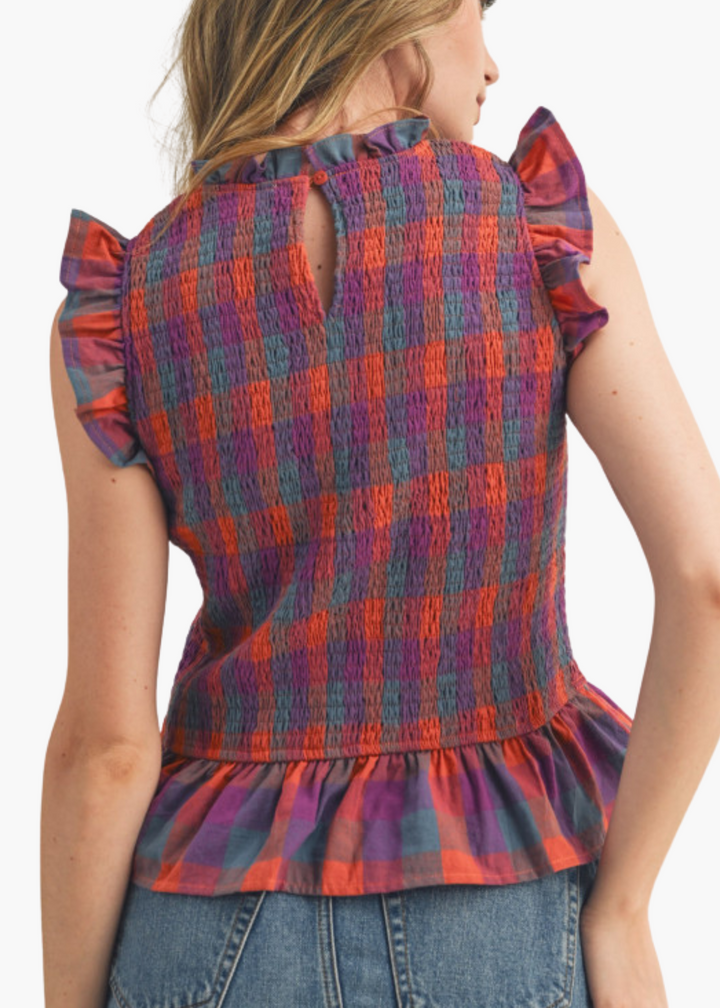 Marion Smocked Top in Mulberry Check