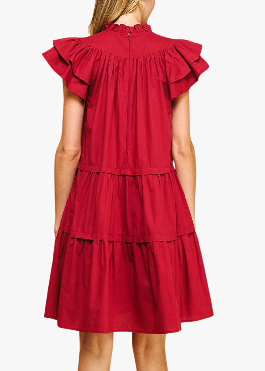 Callahan Smocked Neck Mini Dress in Cranberry