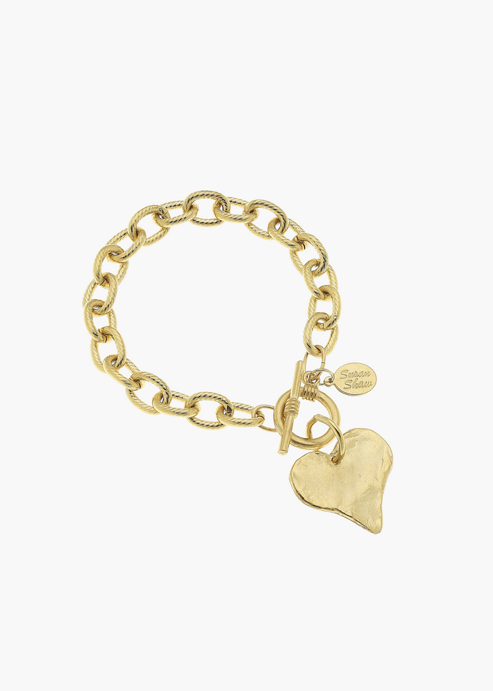 Handcast Gold Heart Toggle Bracelet