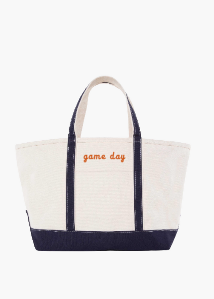 Large Game Day Boat Tote in Navy and Orange