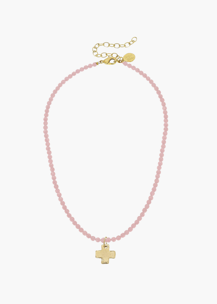 Alys Cross Necklace in Light Pink