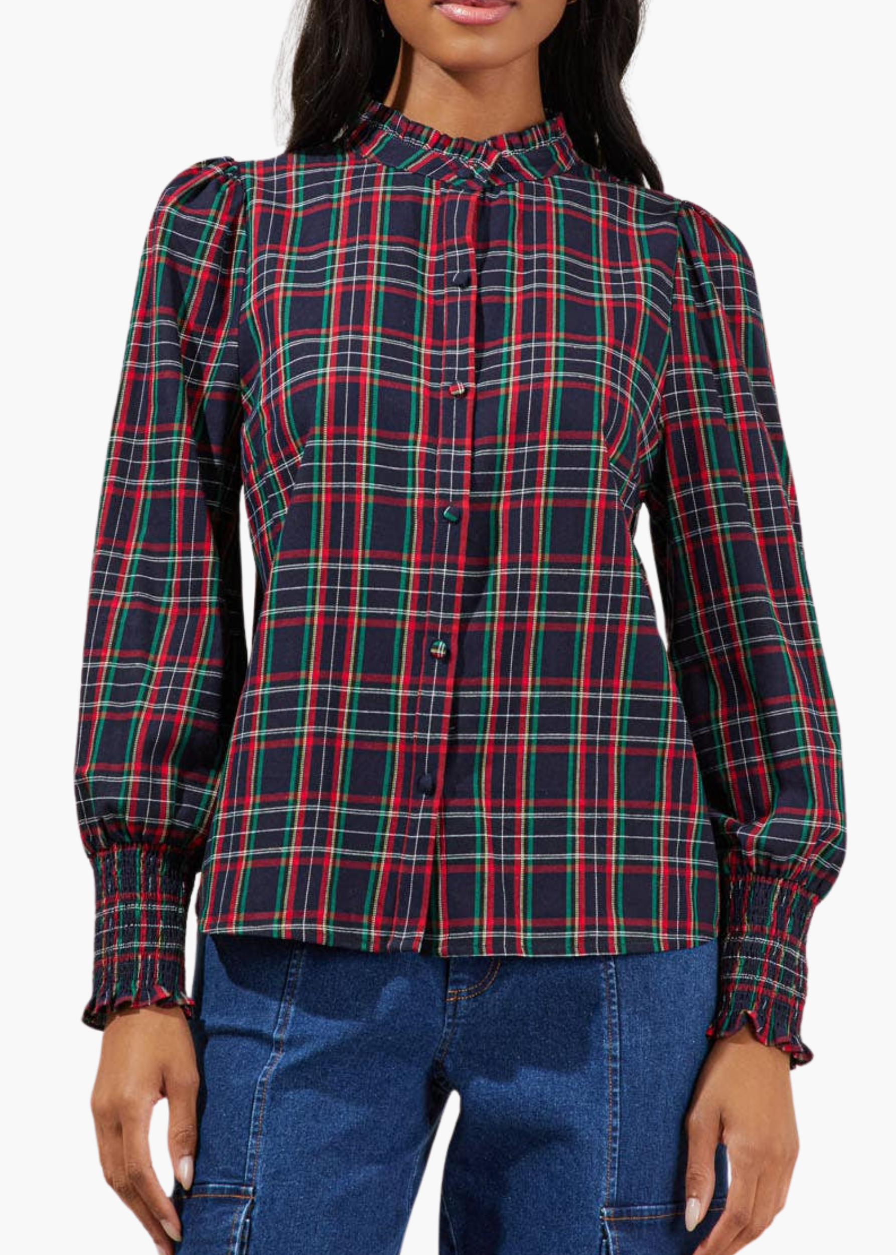 Brisvan Plaid Split Neck Top