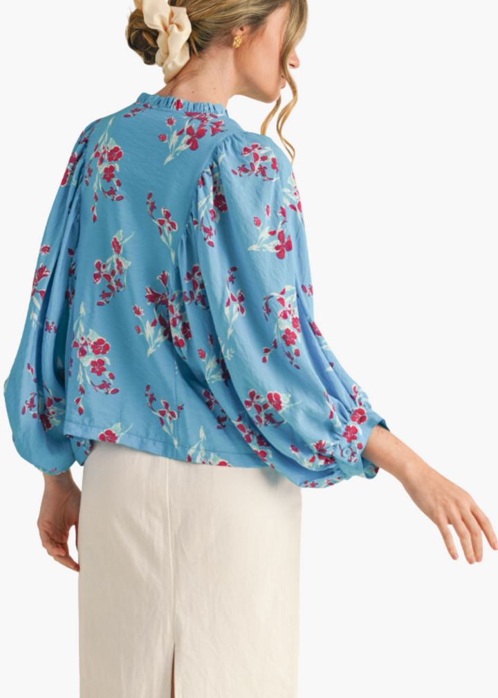 Darla Dolman Sleeve Top in Electric Blue Floral