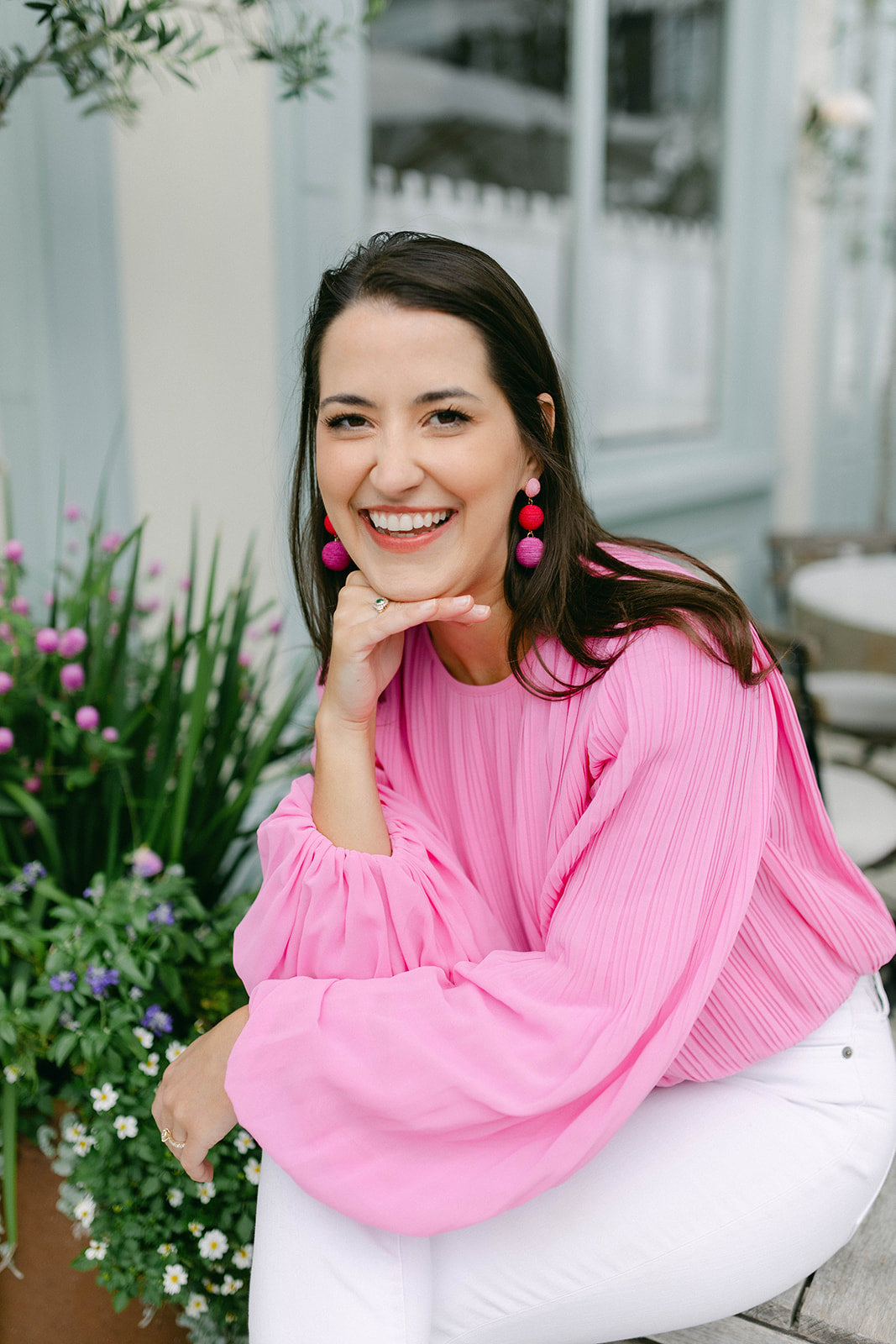 Anne Pleated Woven Top in Pink