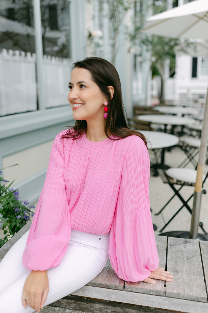 Anne Pleated Woven Top in Pink