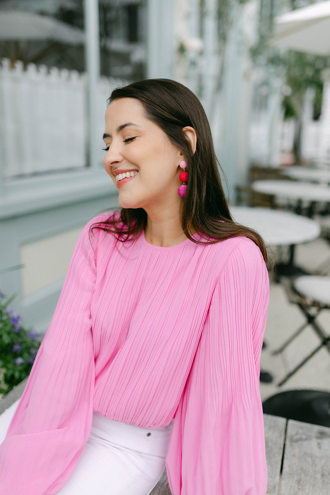 Anne Pleated Woven Top in Pink