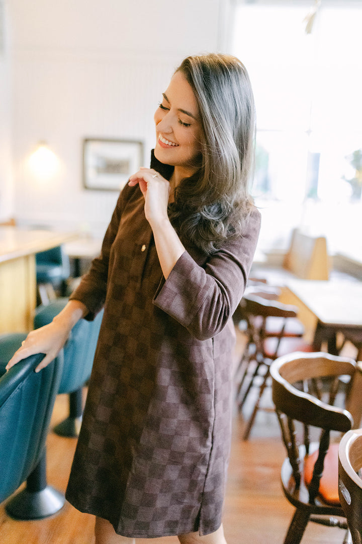 Sophia Tunic Dress in Oak Check Cordoruy