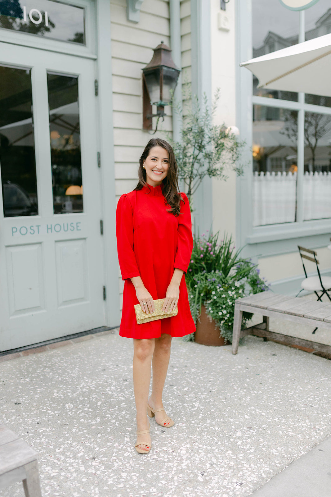 Chatham Bow Neck Dress in Red