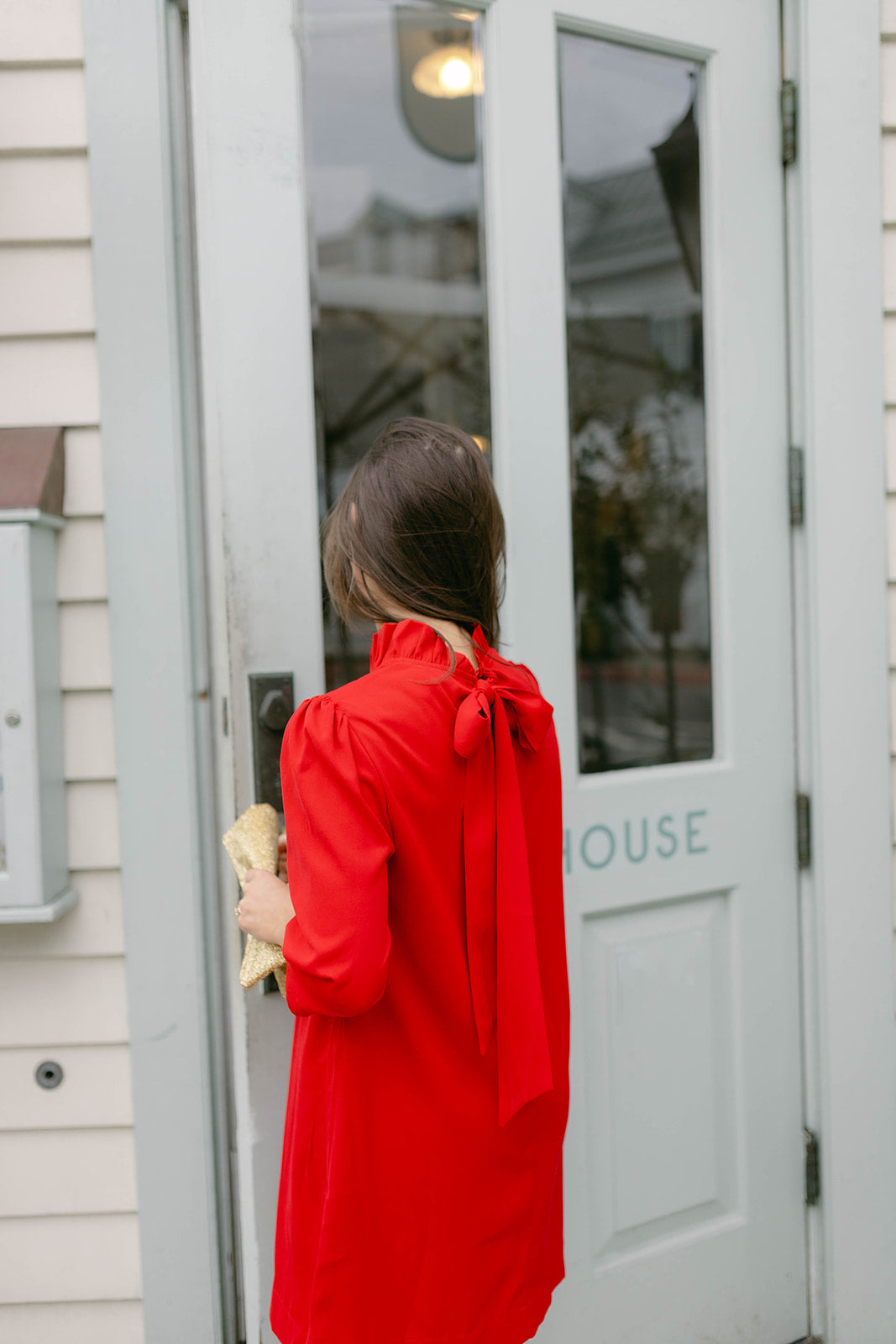 Chatham Bow Neck Dress in Red