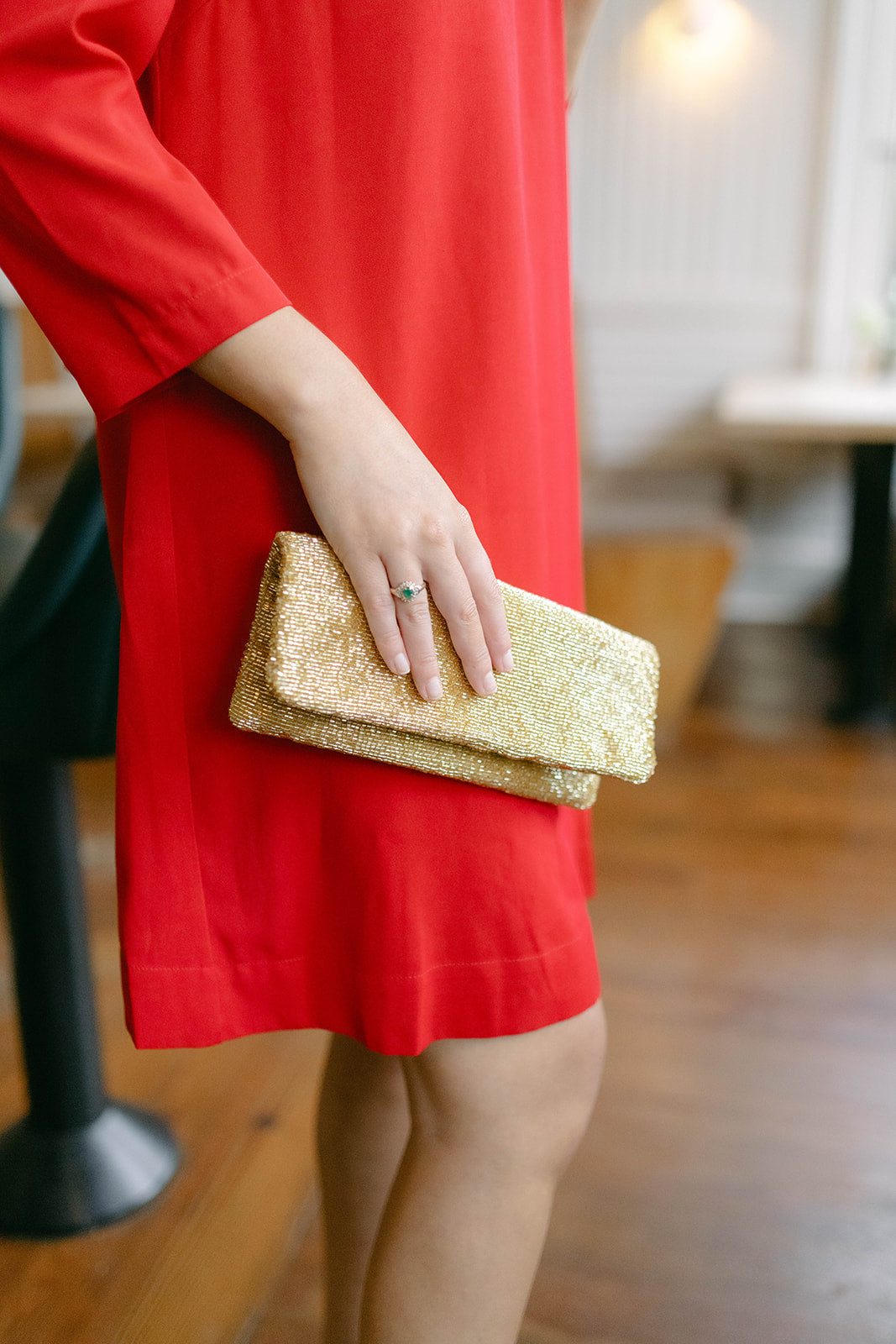 Fold-Over Beaded Clutch in Gold