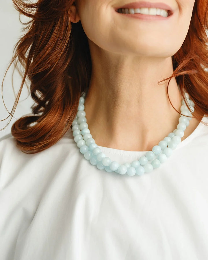 Double Strand Light Blue Jade Necklace