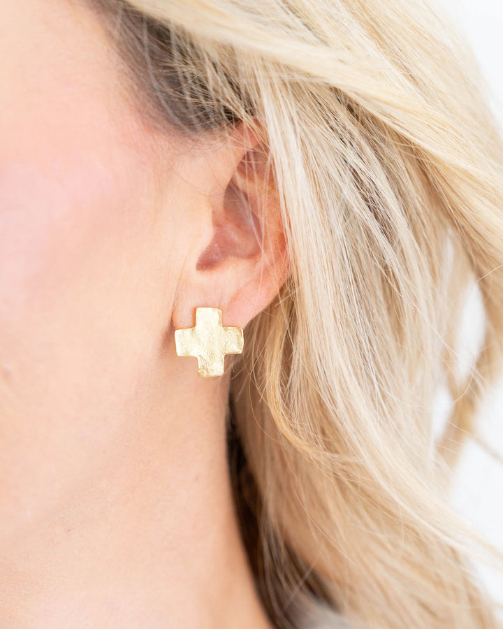 Mini Gold Square Cross Studs