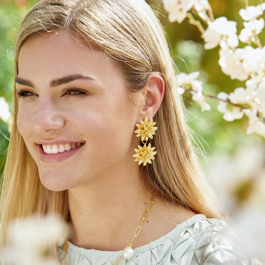 Double Water Lilly Tier Earrings in Gold