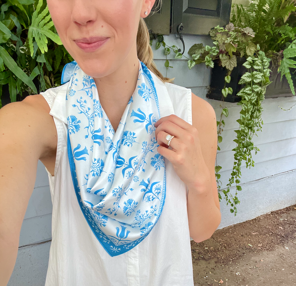 Hydrangea Block Print Silk Scarf