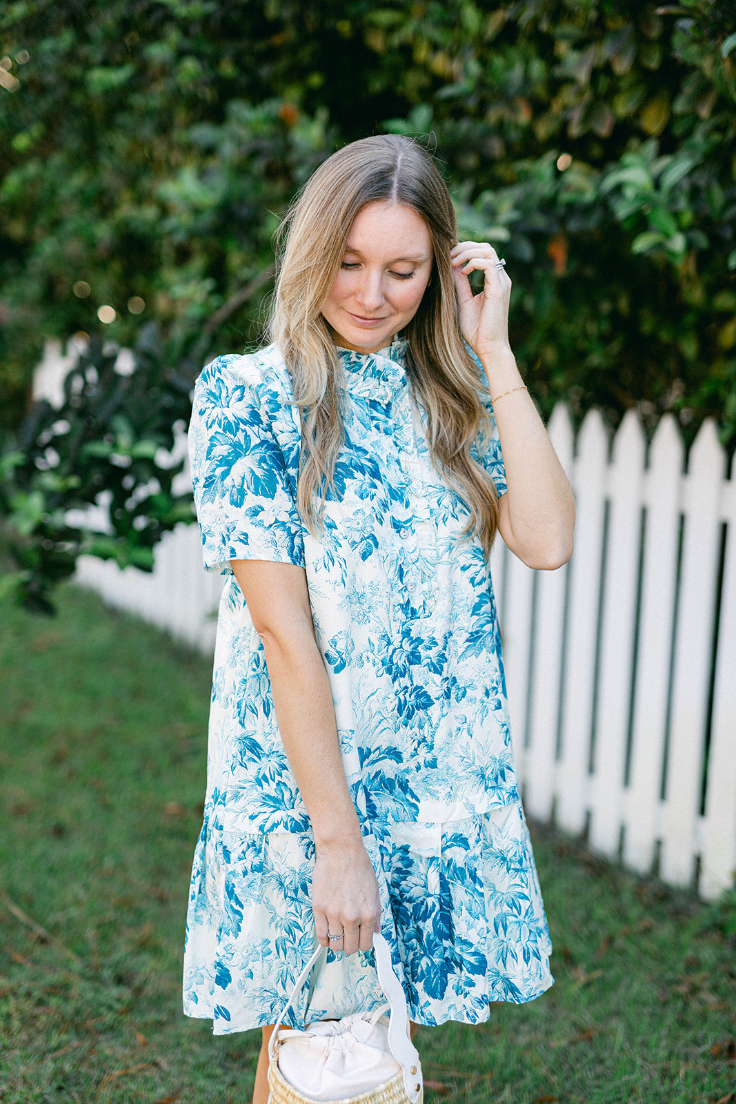 Edith Peplum Mini Dress in Teal Floral Toile