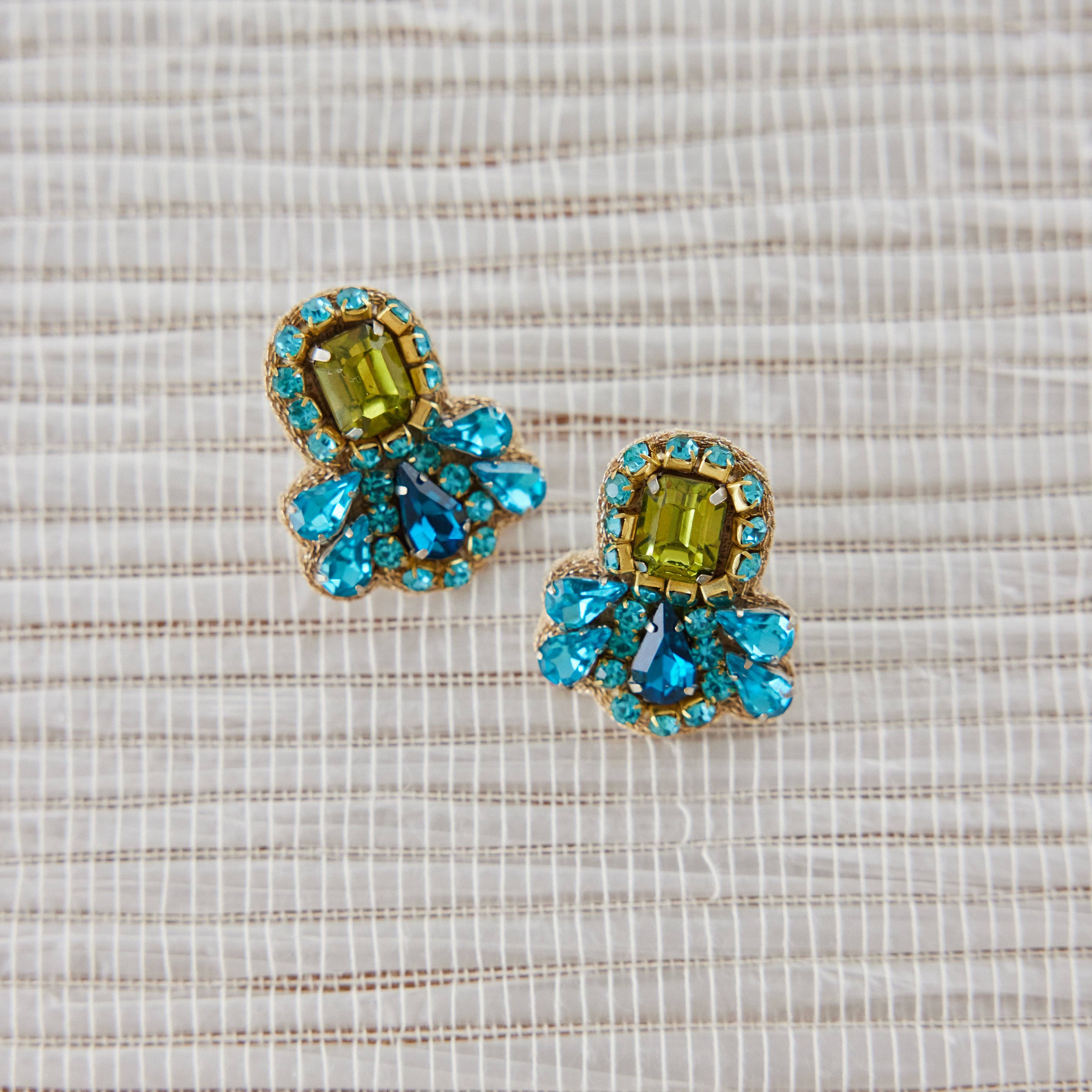 Sadie Studs in Teal/Citrine