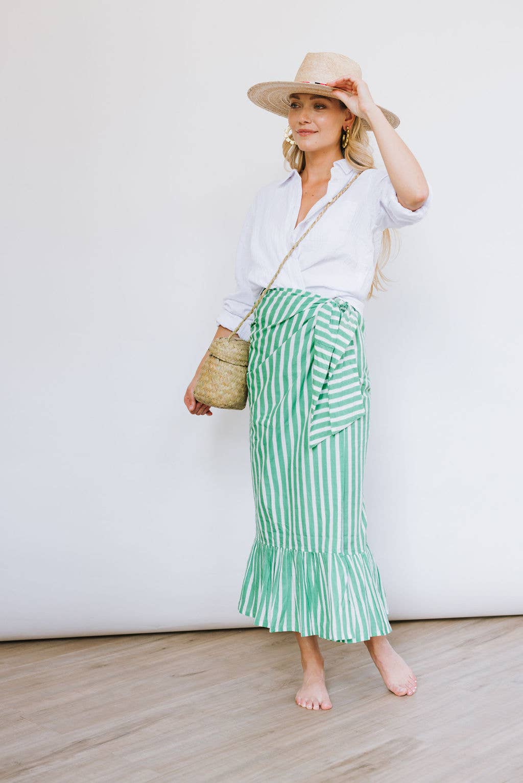 Vienna Sarong in Green and White Stripe