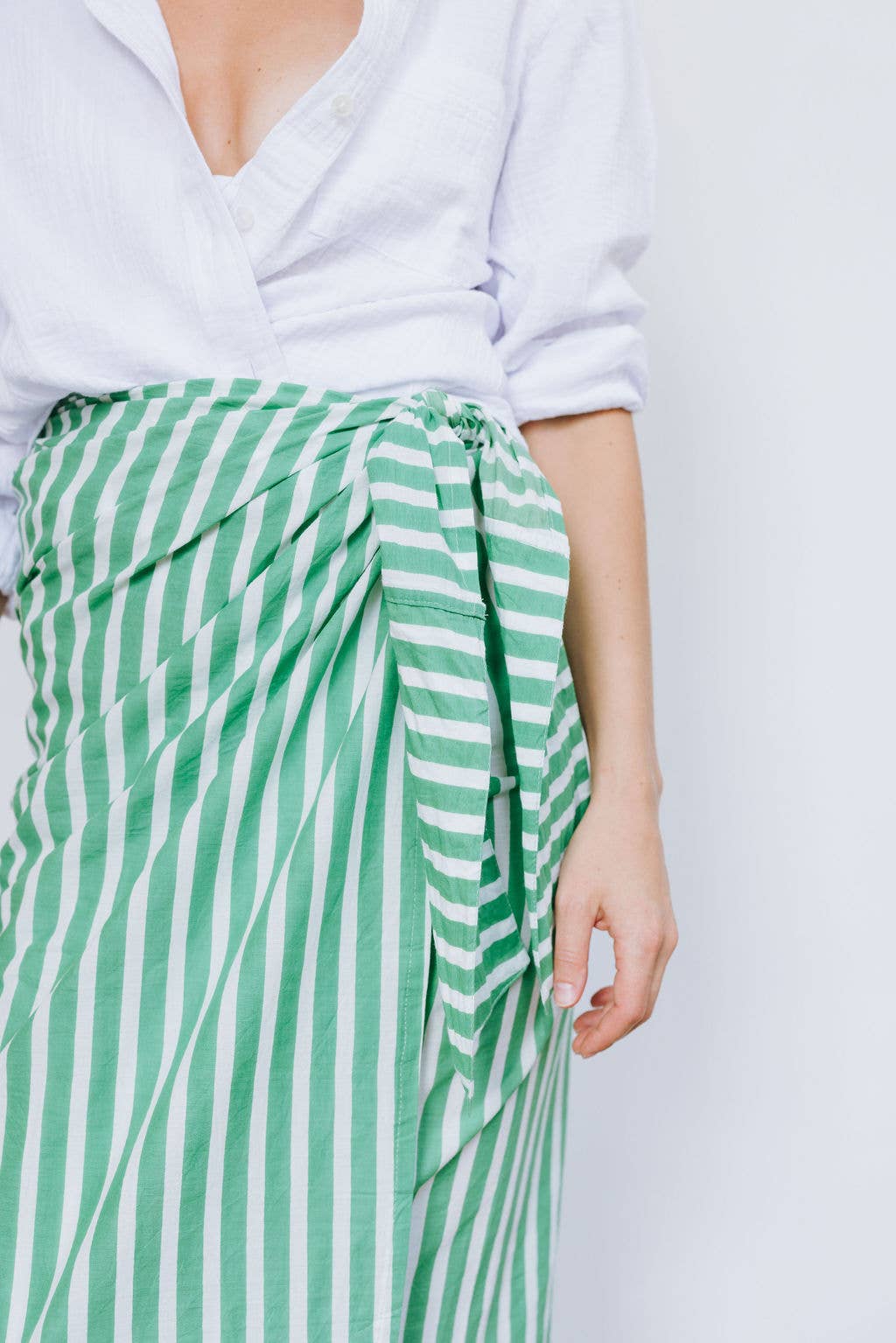 Vienna Sarong in Green and White Stripe