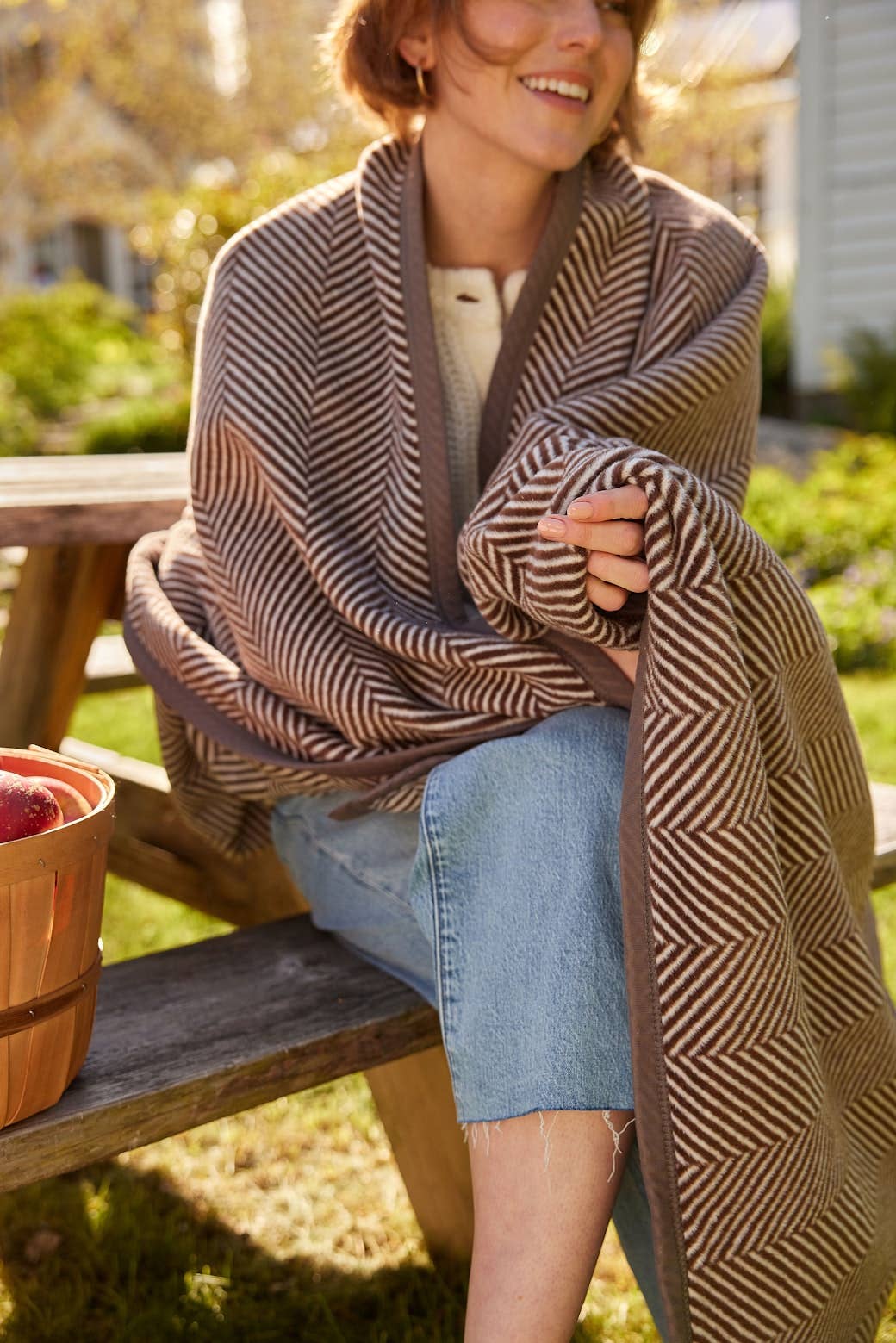 Chappy Wrap Blanket in Harborview Herringbone Chocolate