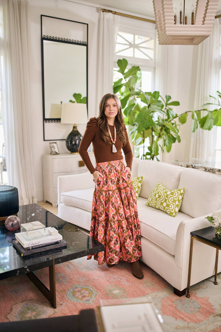 Jess Tiered Maxi Skirt in Farmhouse Pink