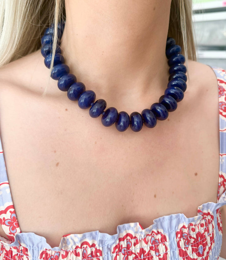 Bailey Chunky Beaded Necklace in Cornflower Blue