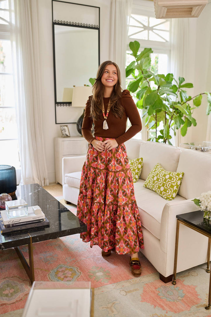 Jess Tiered Maxi Skirt in Farmhouse Pink