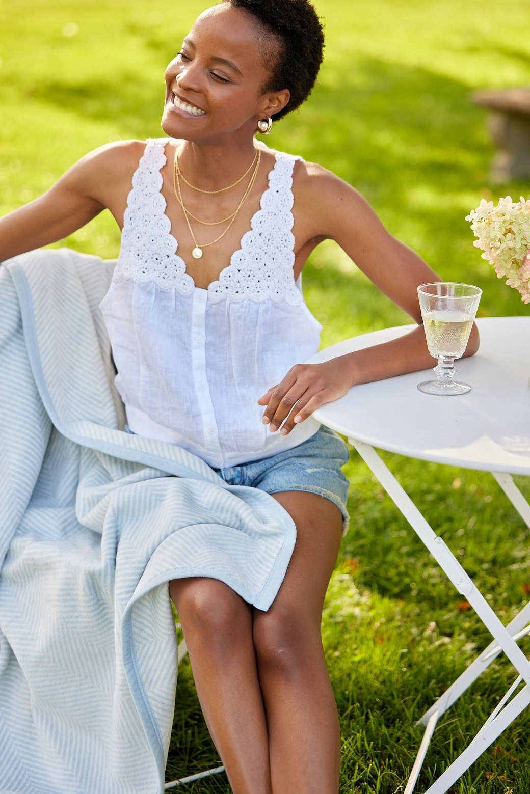 Chappy Wrap Blanket in Harborview Herringbone Sky
