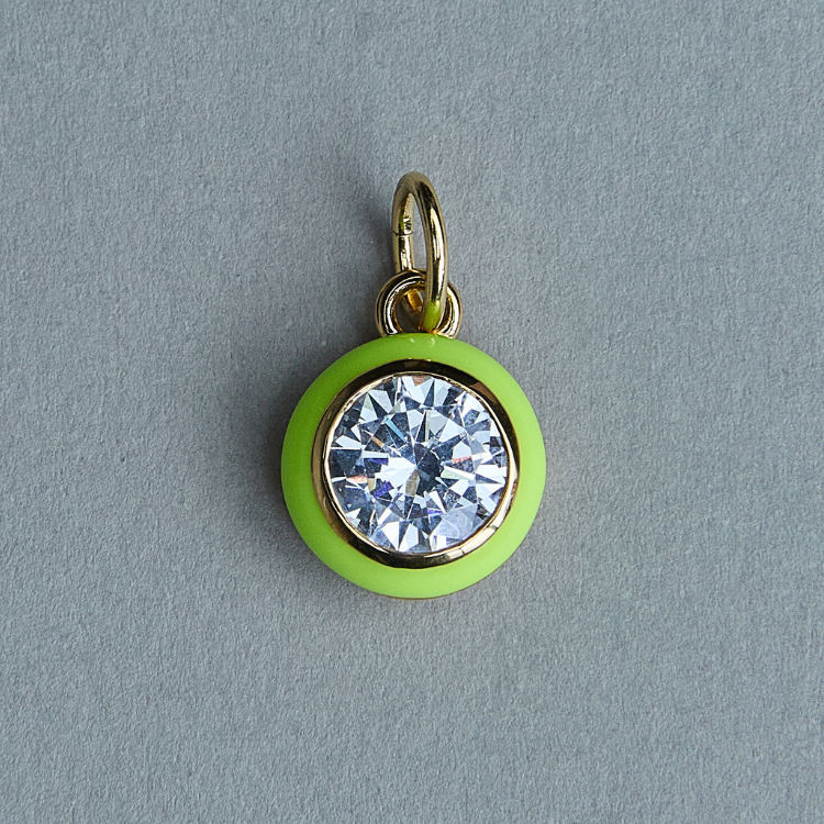 Chartreuse Enamel Bezel Charm with Clasp Cord Necklace