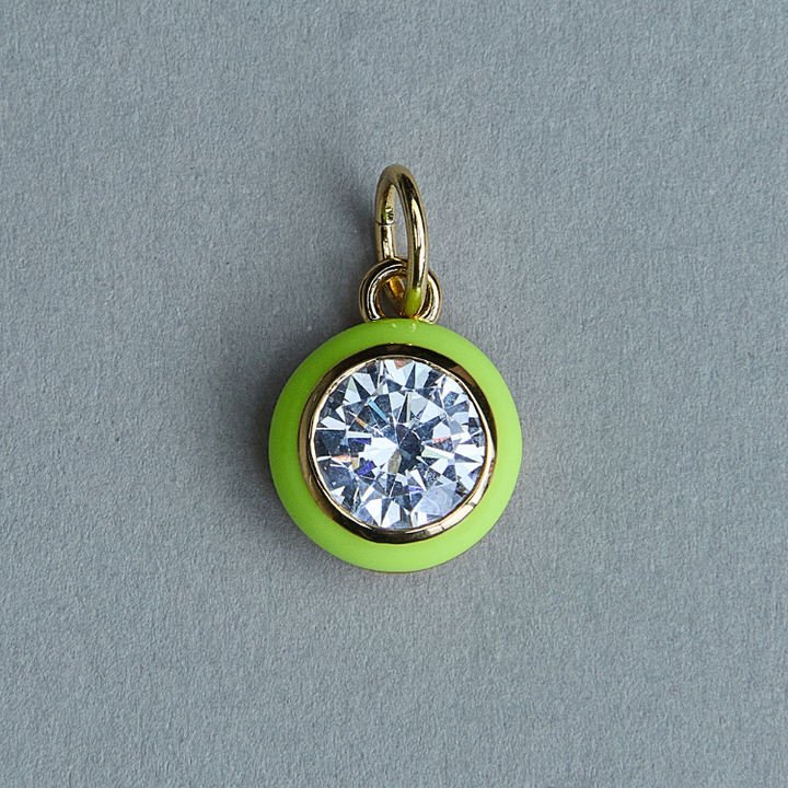 Chartreuse Enamel Bezel Charm with Clasp Cord Necklace