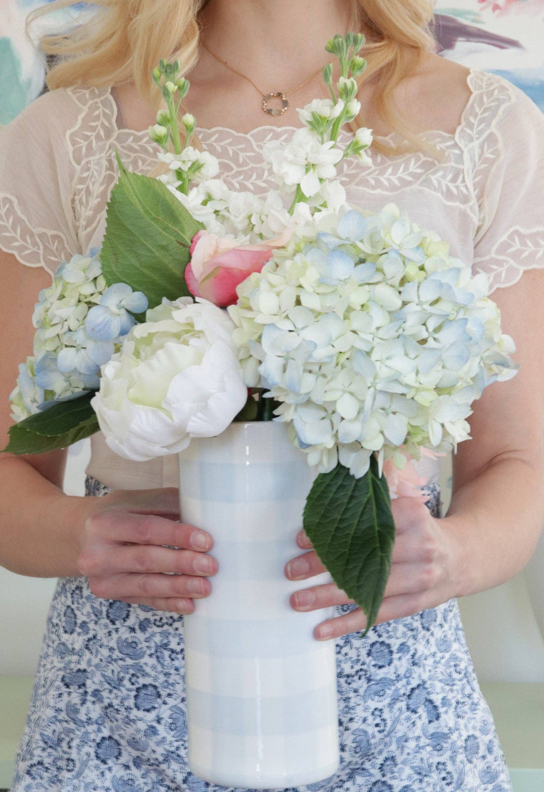 Gingham Vase in French Blue