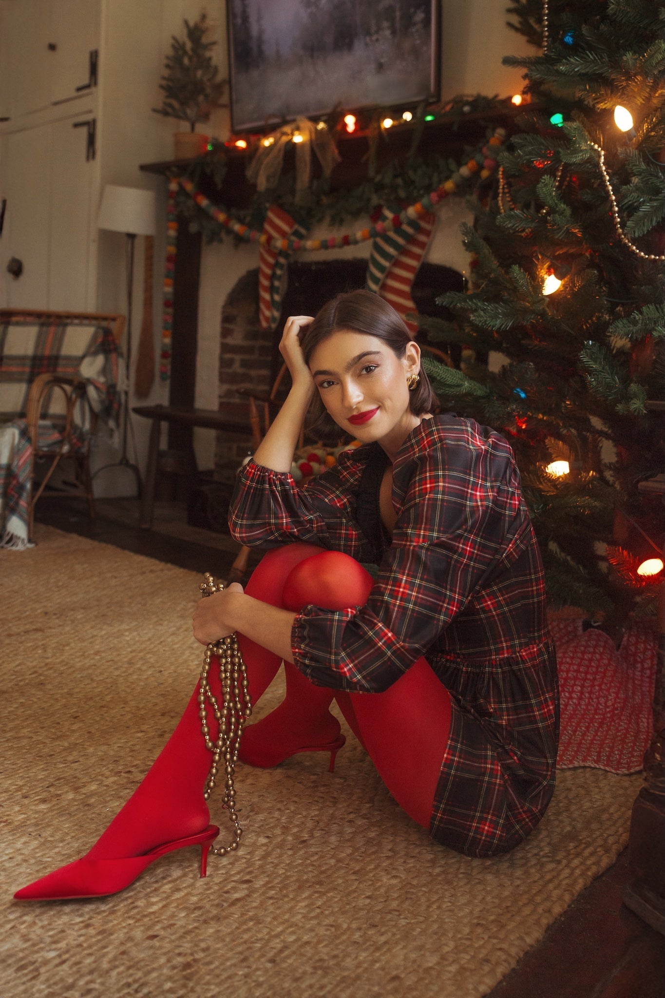 Beatrice Ruffle Dress in Yuletide Plaid