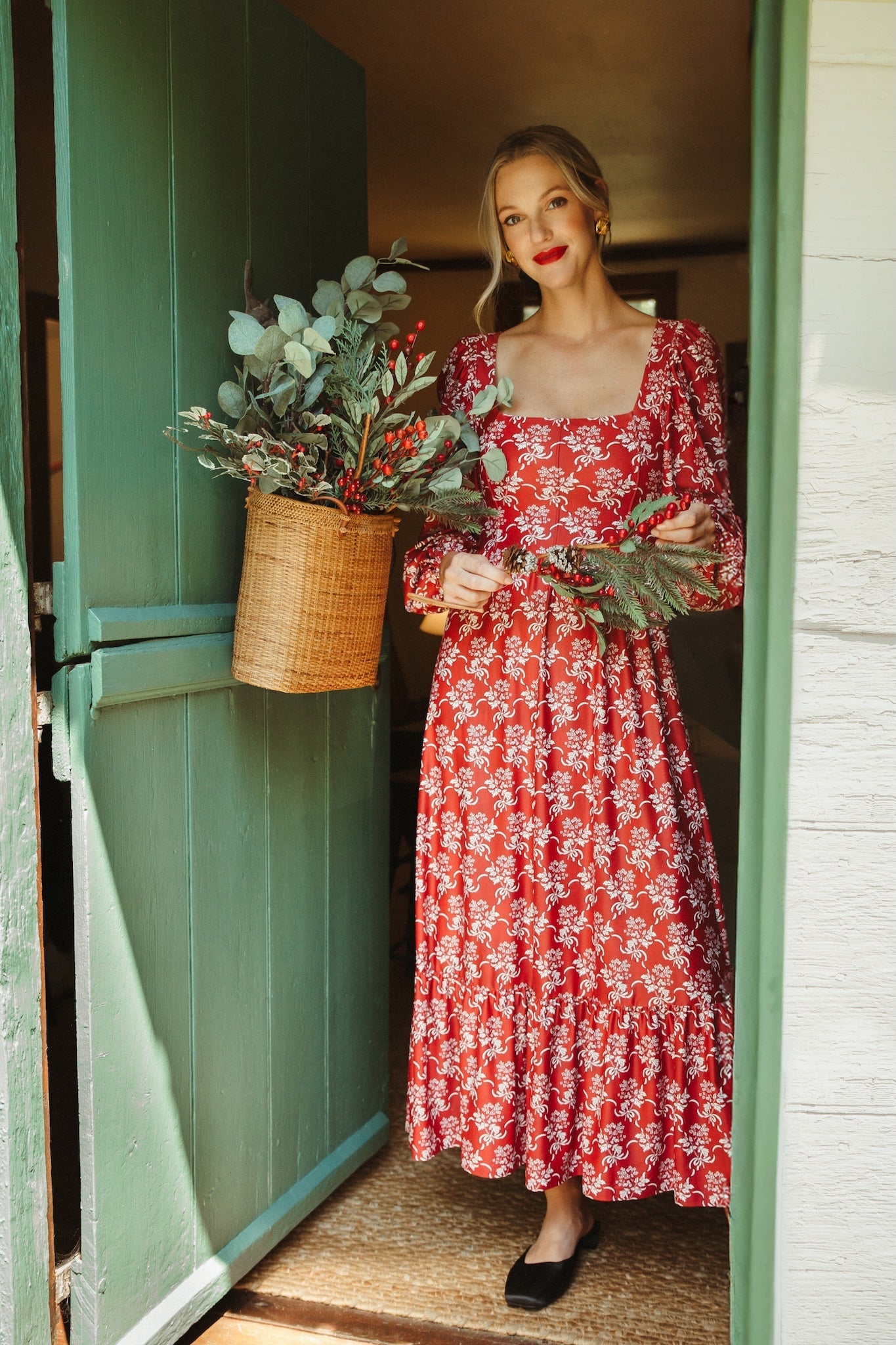 Natalie Dress in Ribbon Bouquet Red