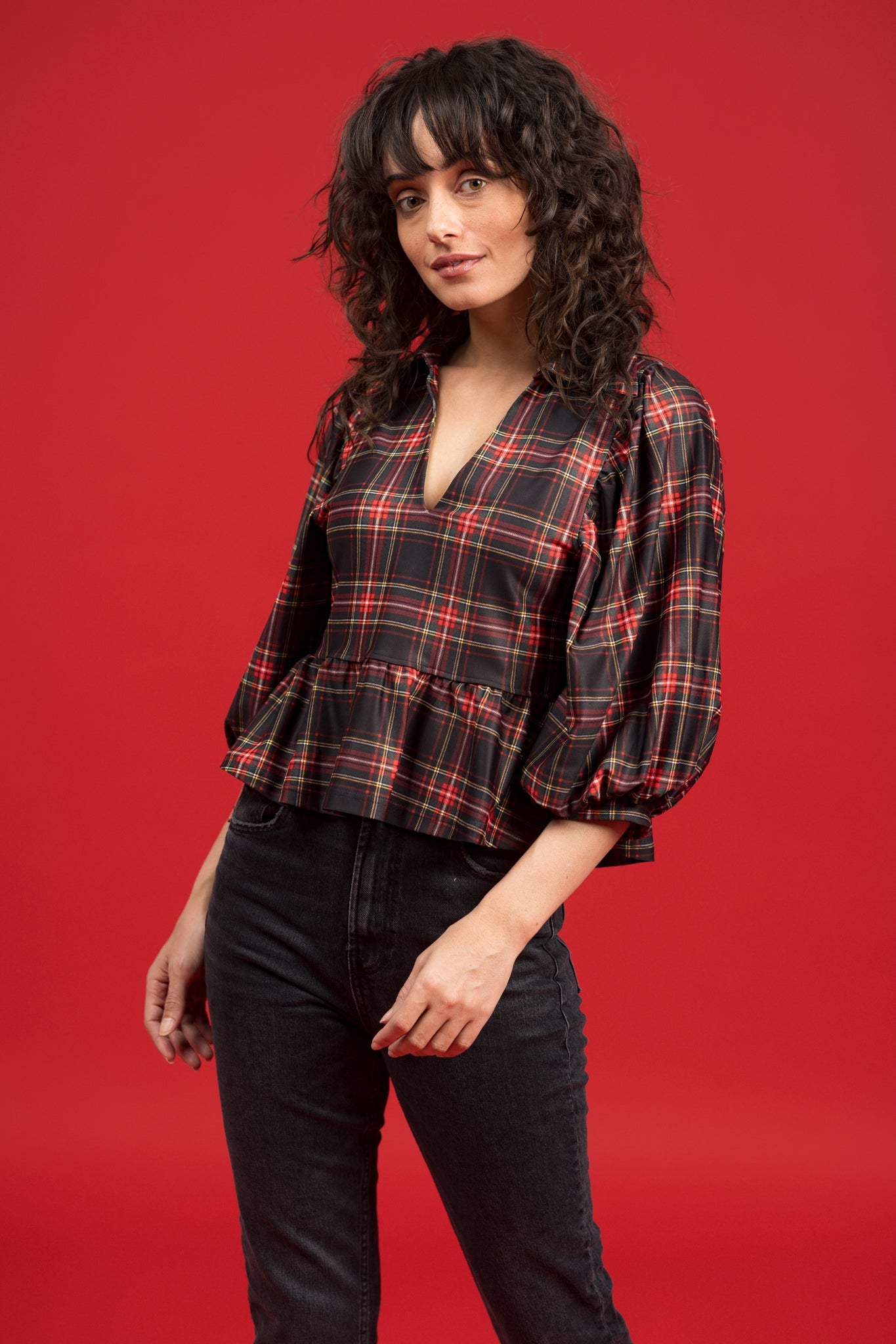 Wren Top in Yuletide Plaid