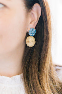 Liz Blue Rattan Ball Earrings