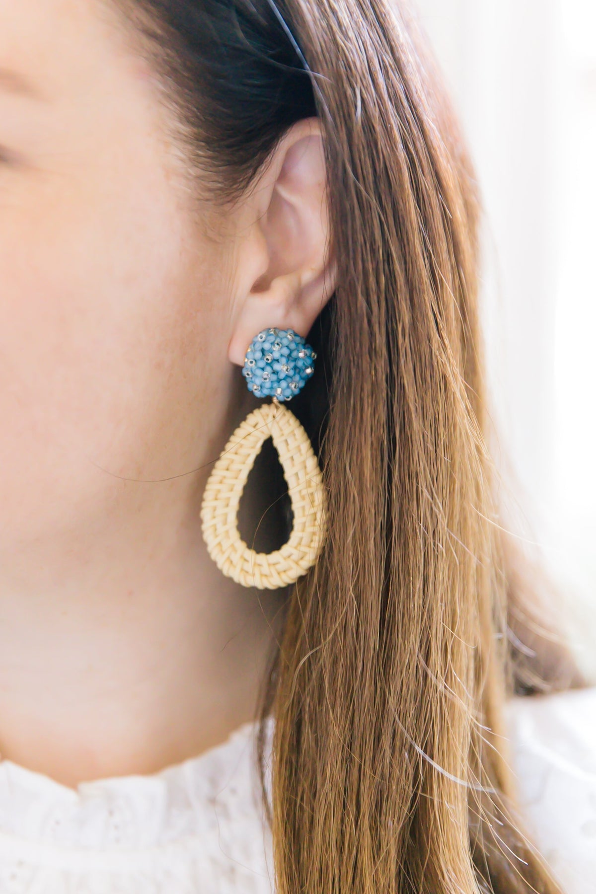 Ava Blue Rattan Teardrop Earrings