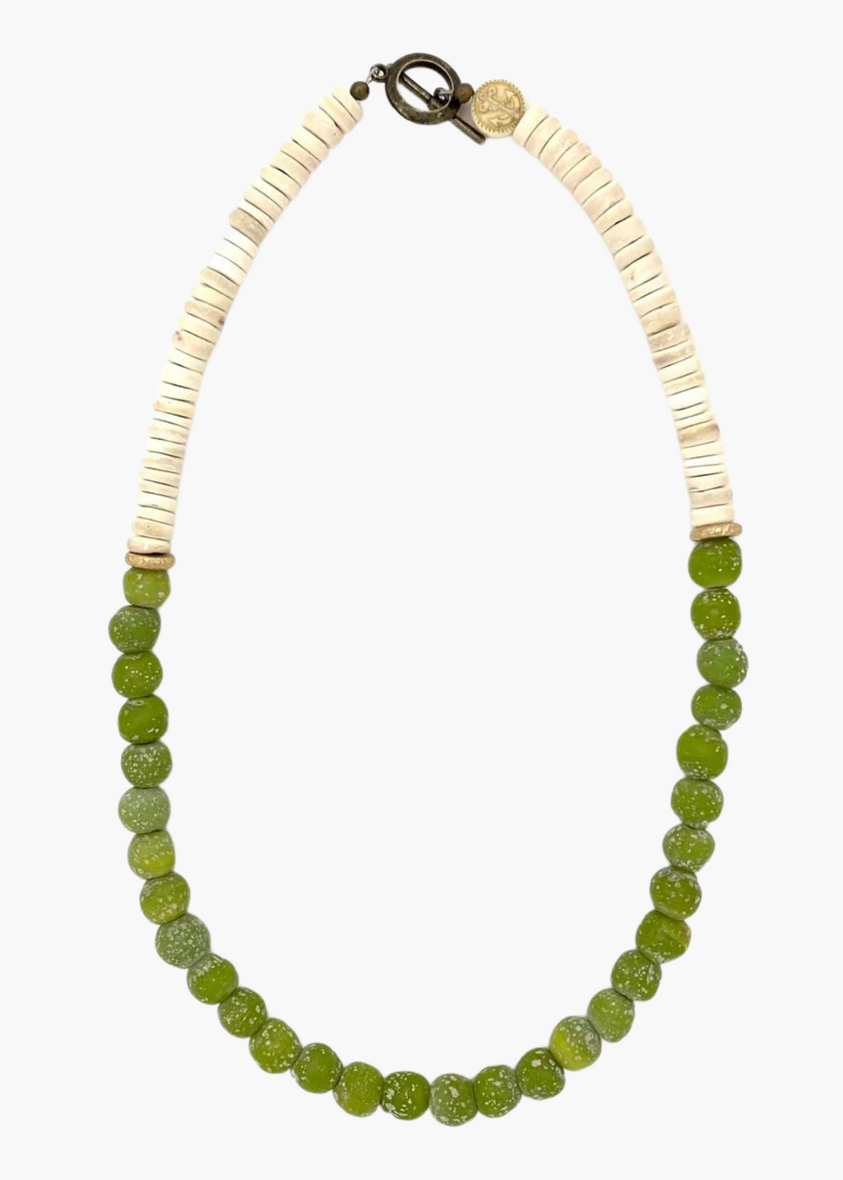 Green Glass Bead with Coconut Wood Necklace