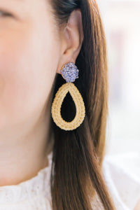 Ava Lavender Rattan Teardrop Earrings