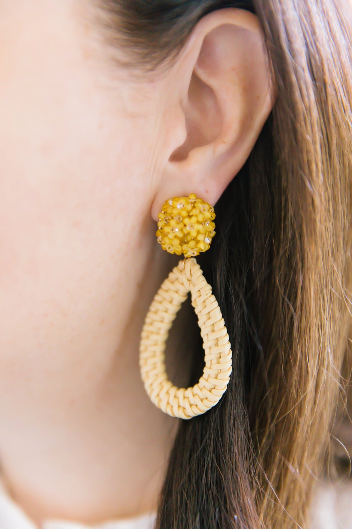 Ava Yellow Rattan Teardrop Earrings