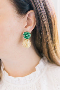Liz Green Rattan Ball Earrings