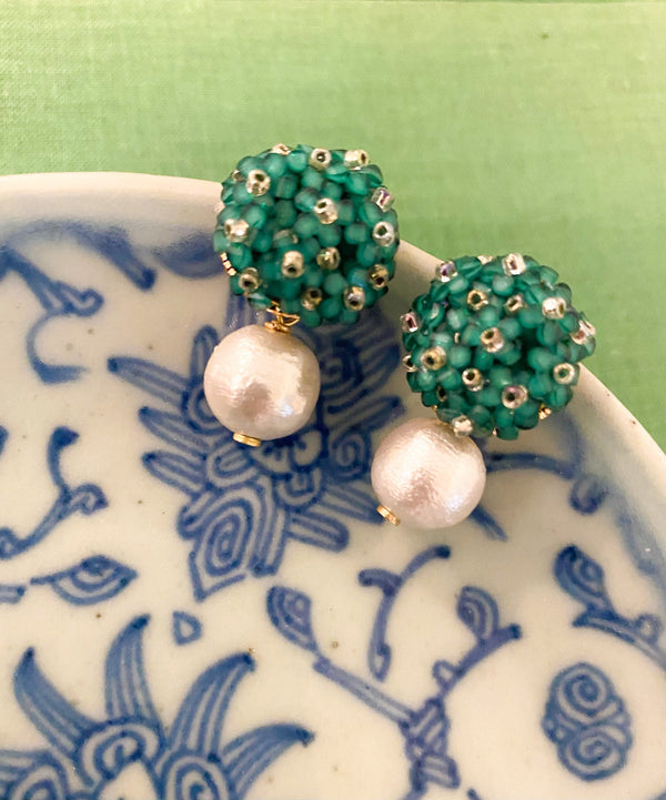 Liz Cotton Pearl Green Earrings