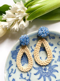 Ava Blue Rattan Teardrop Earrings
