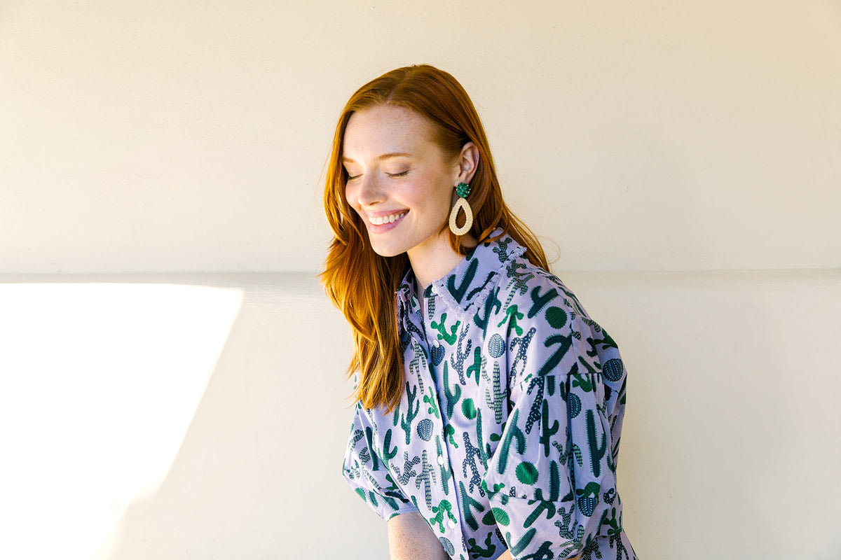 Ava Green Rattan Teardrop Earrings