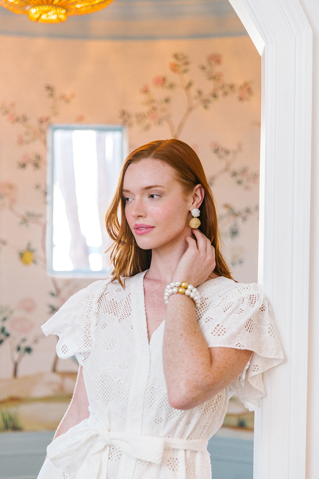 Liz White Rattan Ball Earrings